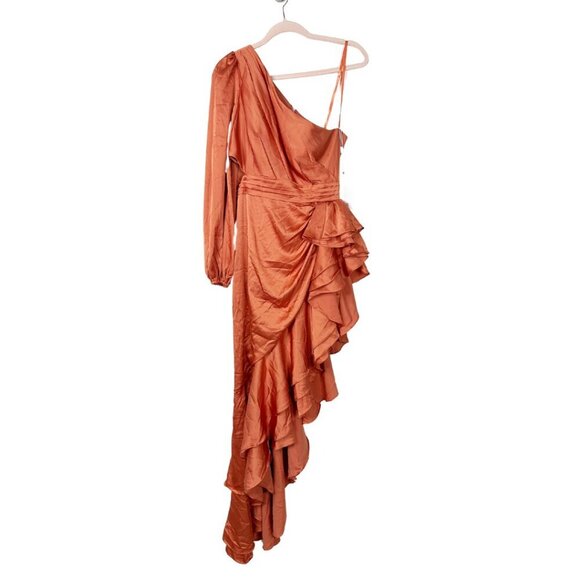 NWT Mac Duggal One Sleeve Cut Out Asymmetrical Ruffled Gown 6 Orange #8127 - Picture 3 of 8